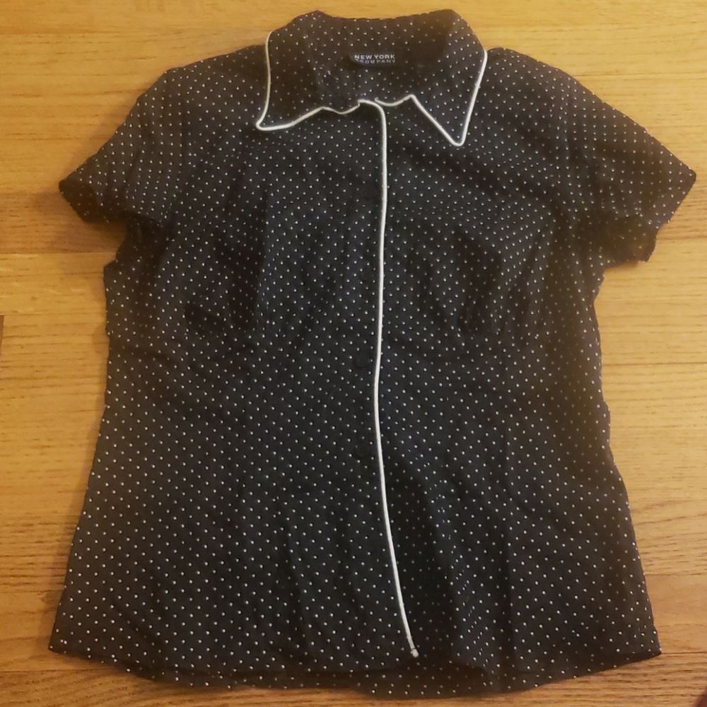 New York & Company Black Polka Dot Button Down Shirt
